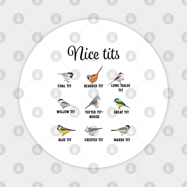 Nice Tits Titmouse Great Tit Bird watching Gift Magnet by qwertydesigns